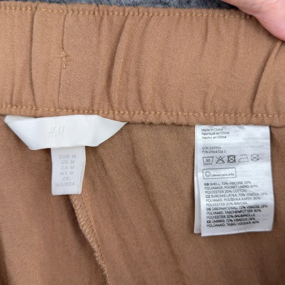 H&M Drawstring Waist Relaxed Pants Womens M Viscose Blend Brown